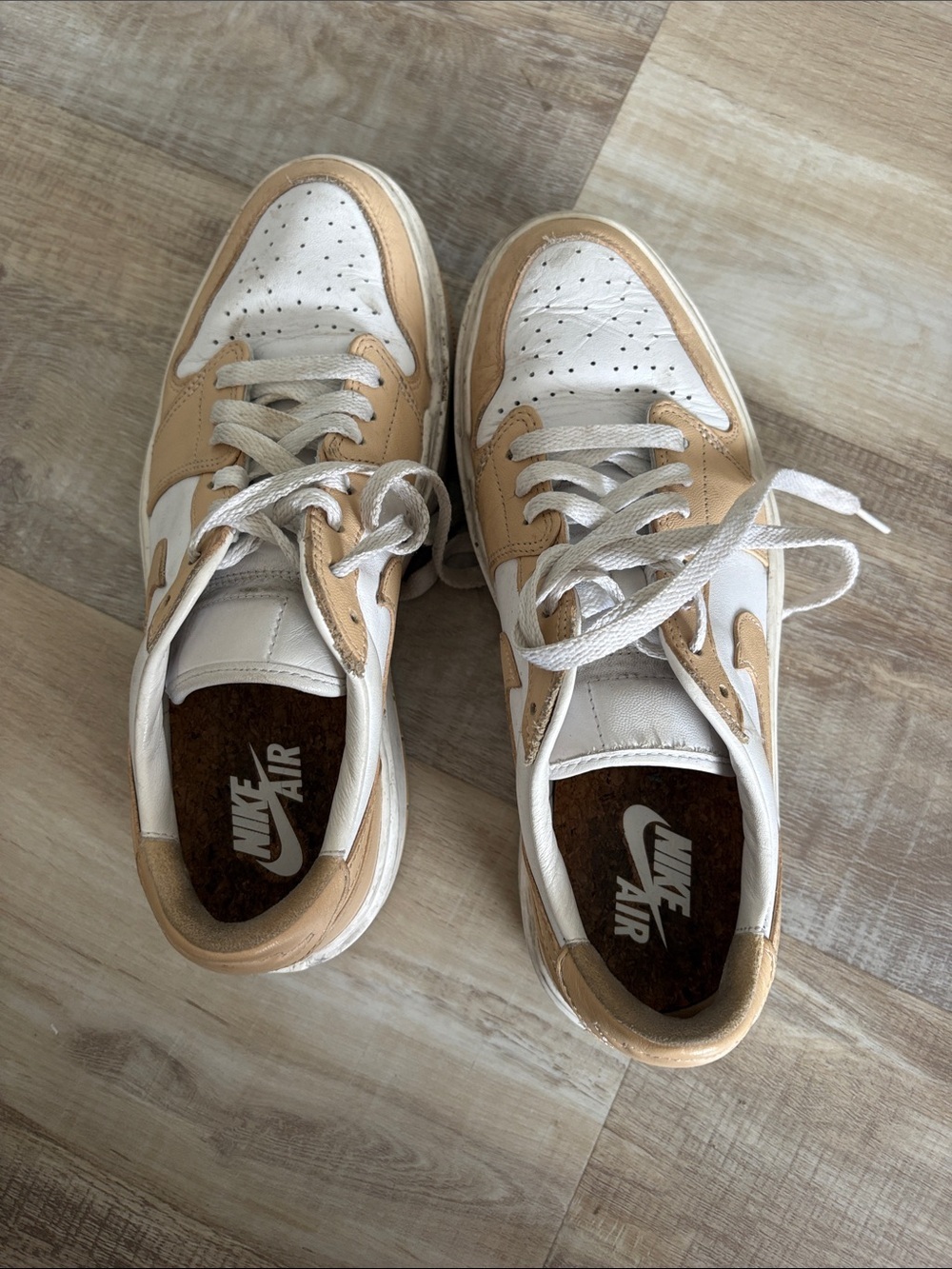 Nike White and Tan Low-Top Leather Sneakers - Picture 5 of 7